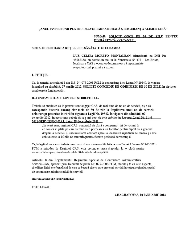 Cerere Pentru Concediu de Odihnă | PDF
