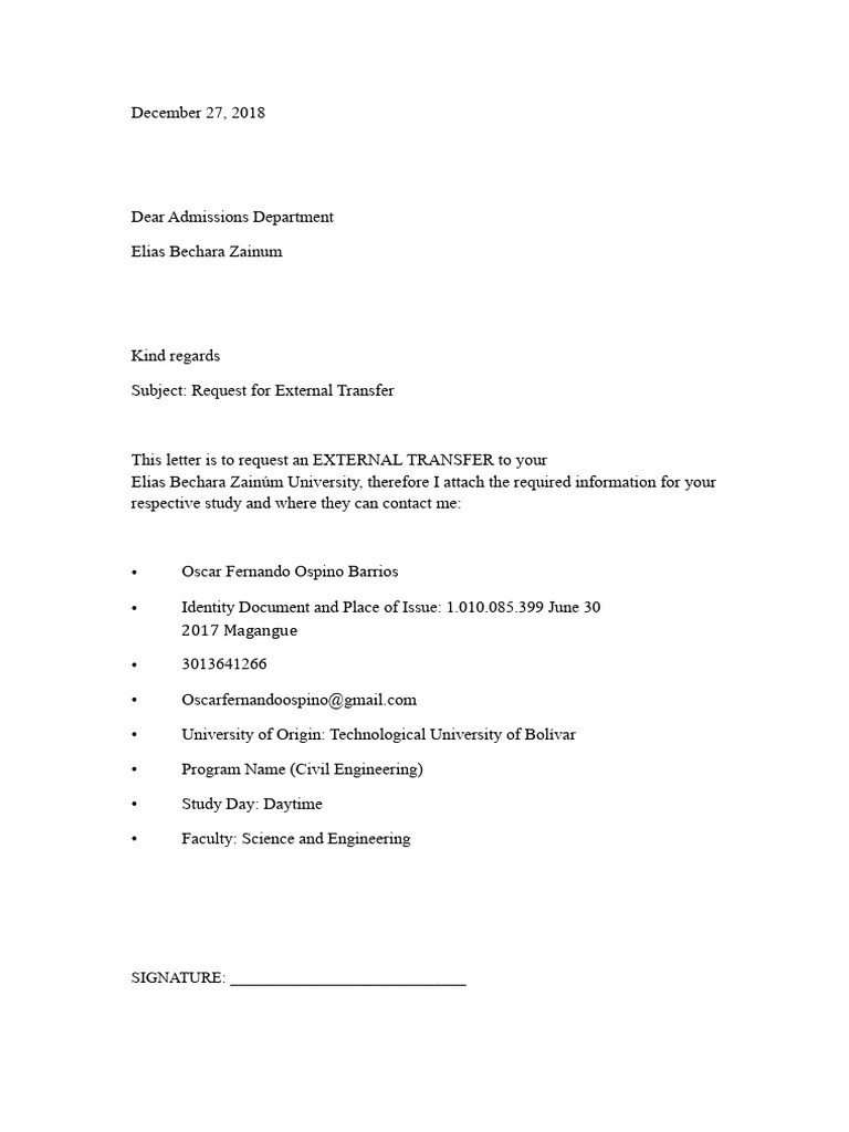 External Transfer Request to University | PDF