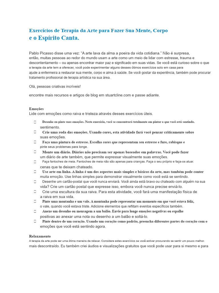 Exercícios de Terapia da Arte para Bem-Estar | PDF | Desenho | Emoções