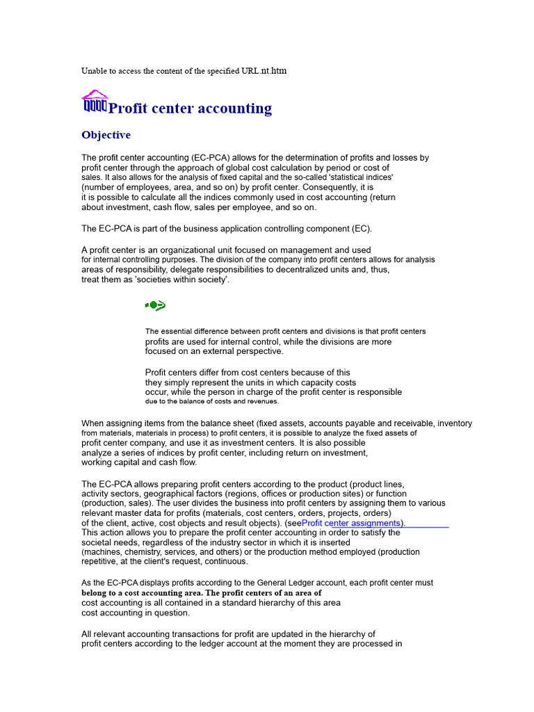 Profit Center Accounting Overview | PDF | Profit (Economics) | Cost
