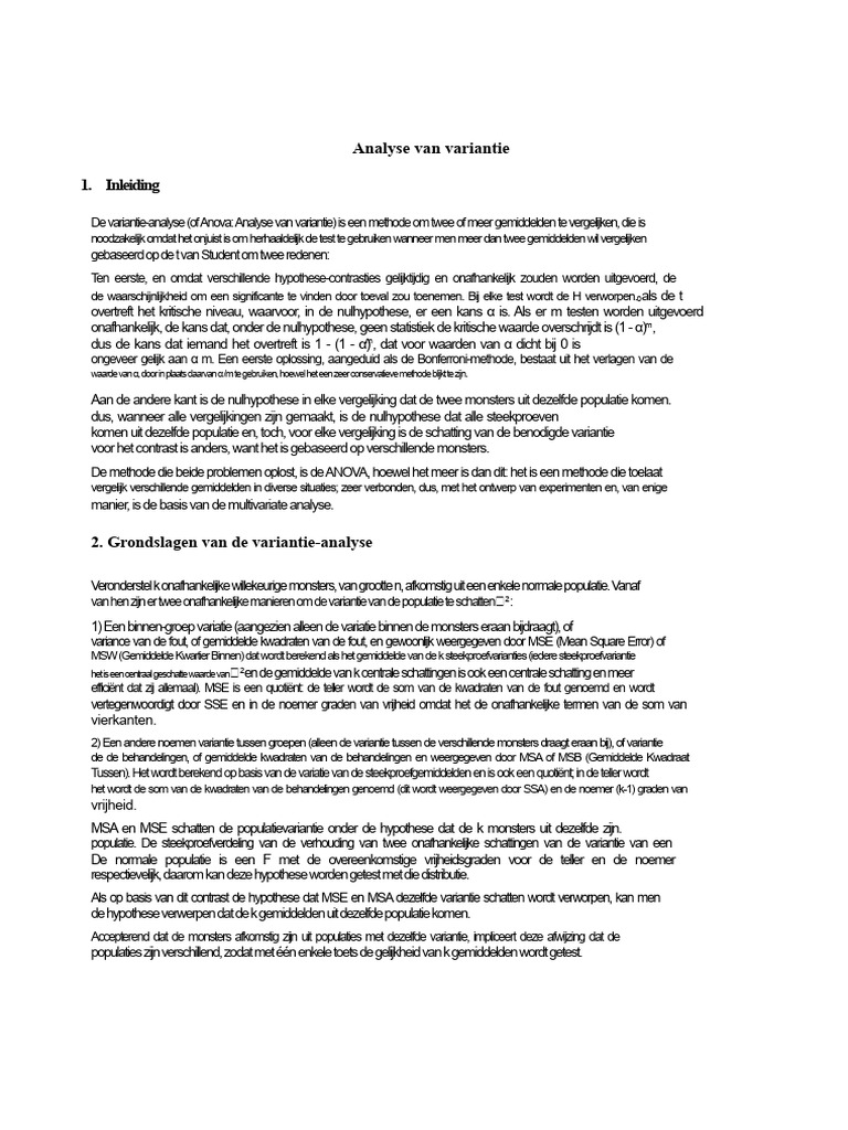 15-Analyse Van Variantie Theoretisch Kader | PDF