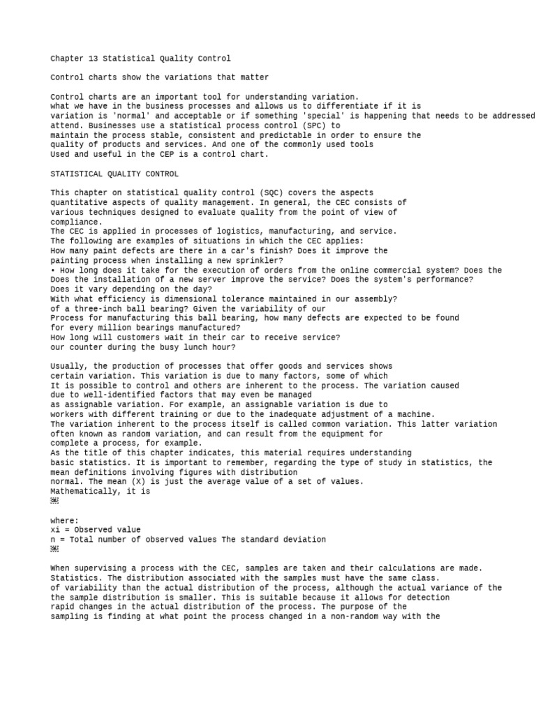 Chapter 13 Statistical Quality Control | PDF | Standard Deviation ...