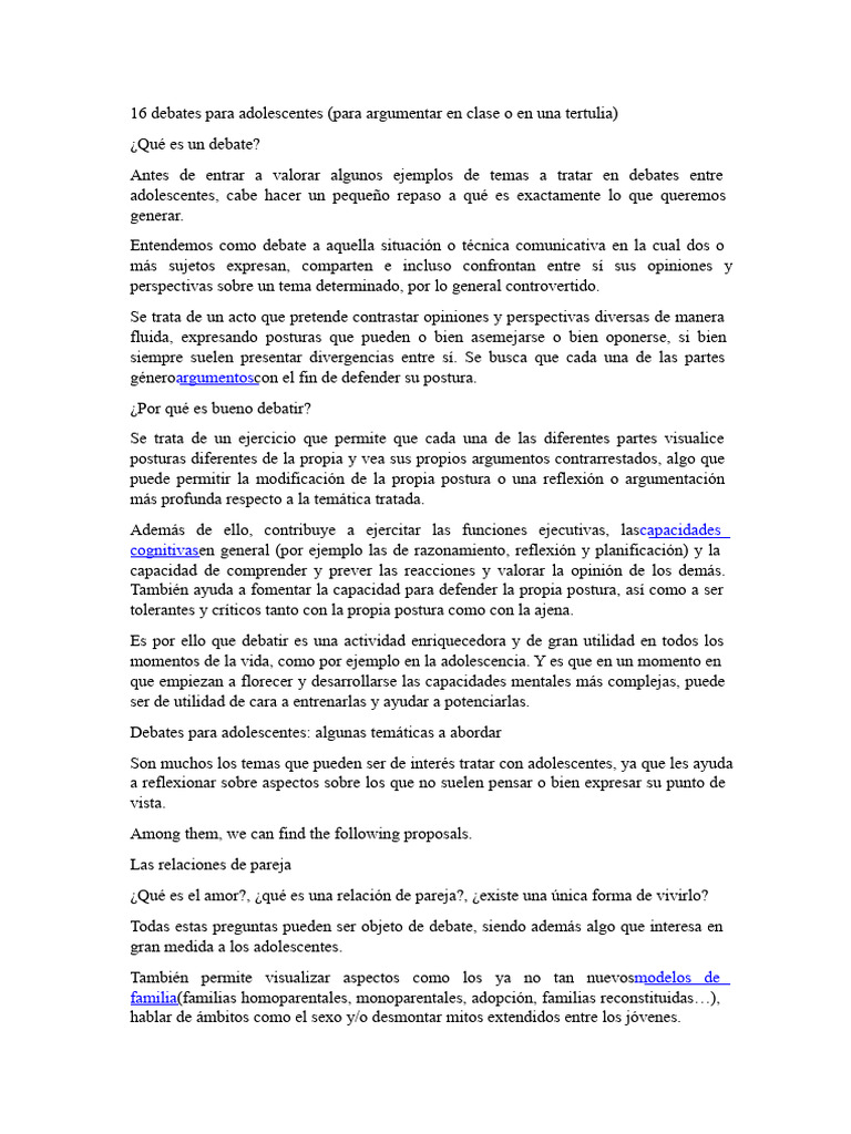 16 Temas de Debate para Adolescentes | PDF | Adolescencia | Acoso ...