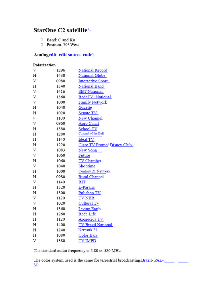 StarOne C2 Satellite Channel Frequencies | PDF | High Definition ...