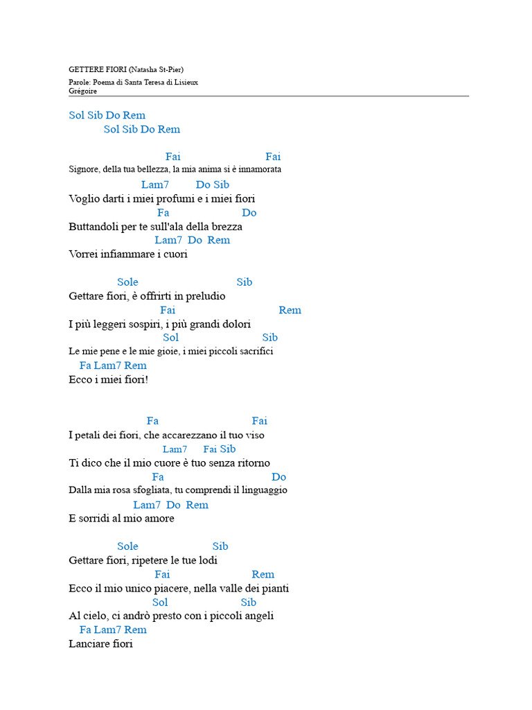 GETTARE FIORI Partitura Battesimo Di Maureen | PDF
