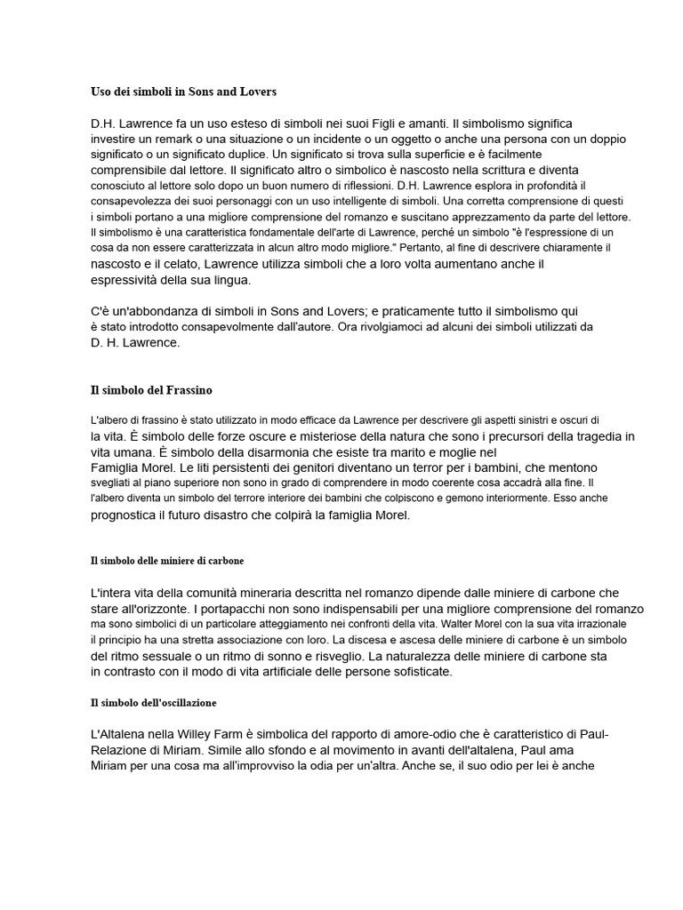 Uso Dei Simboli in Sons and Lovers PDF | PDF