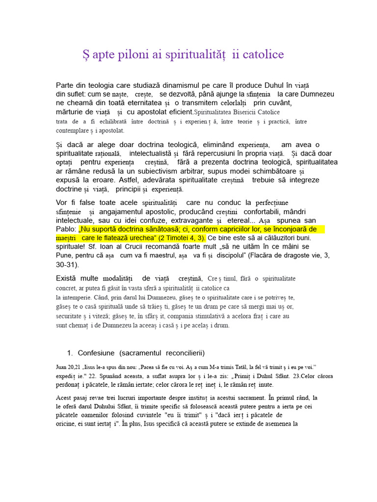 Șapte Piloni Ai Spiritualității Catolice | PDF