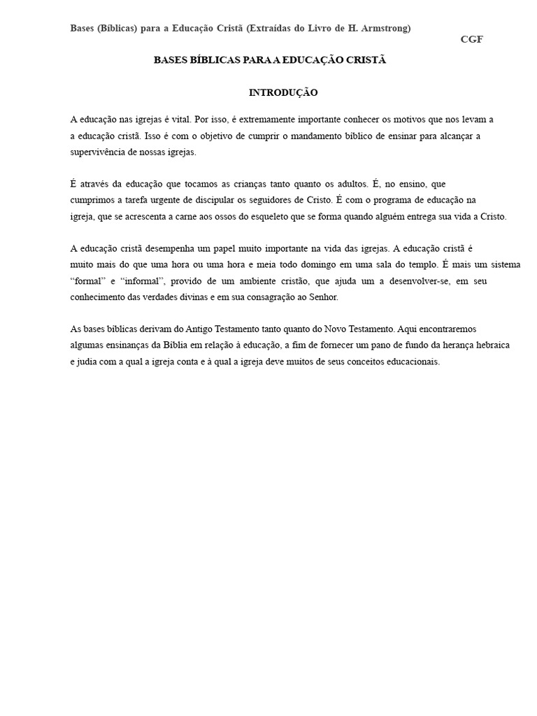 Educação Cristã: Fundamentos Bíblicos | PDF | Bíblia | Jesus