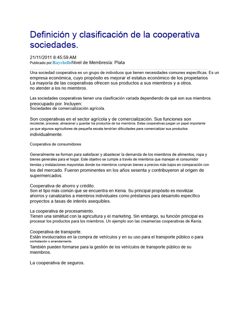 Definición y tipos de cooperativas | PDF | Cooperativa | Sociedad