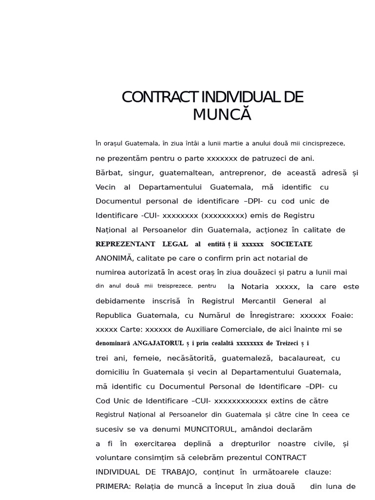 Model Contract Individual de Muncă | PDF