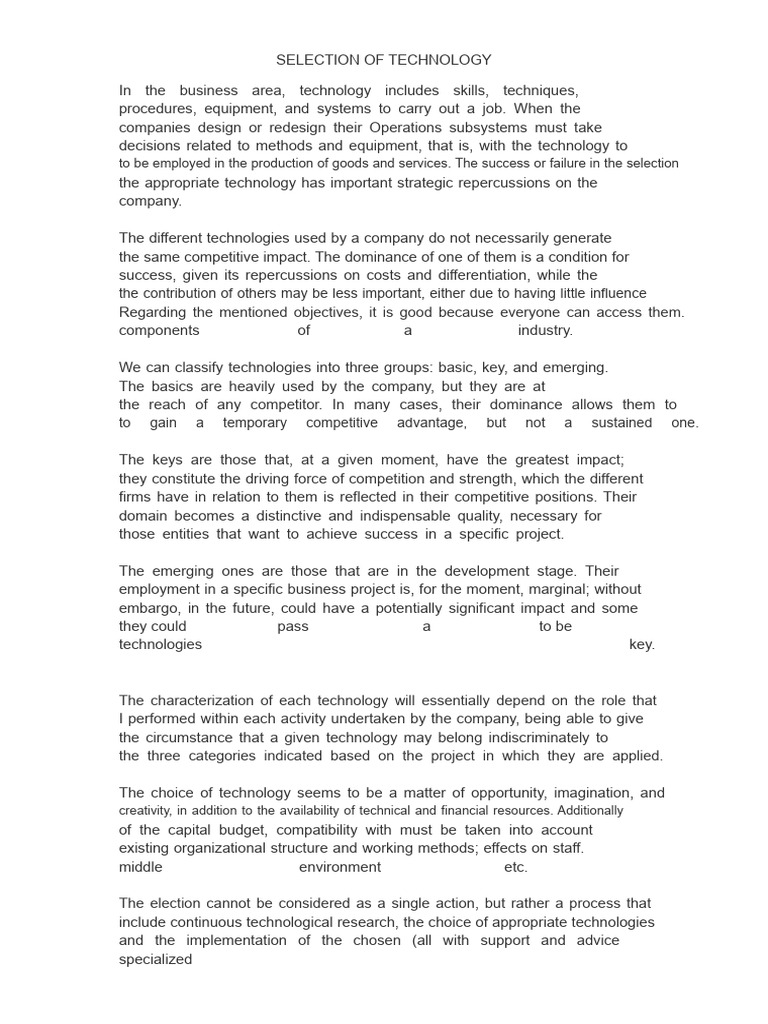 Technology Selection Strategies | PDF | Innovation | Strategic Planning