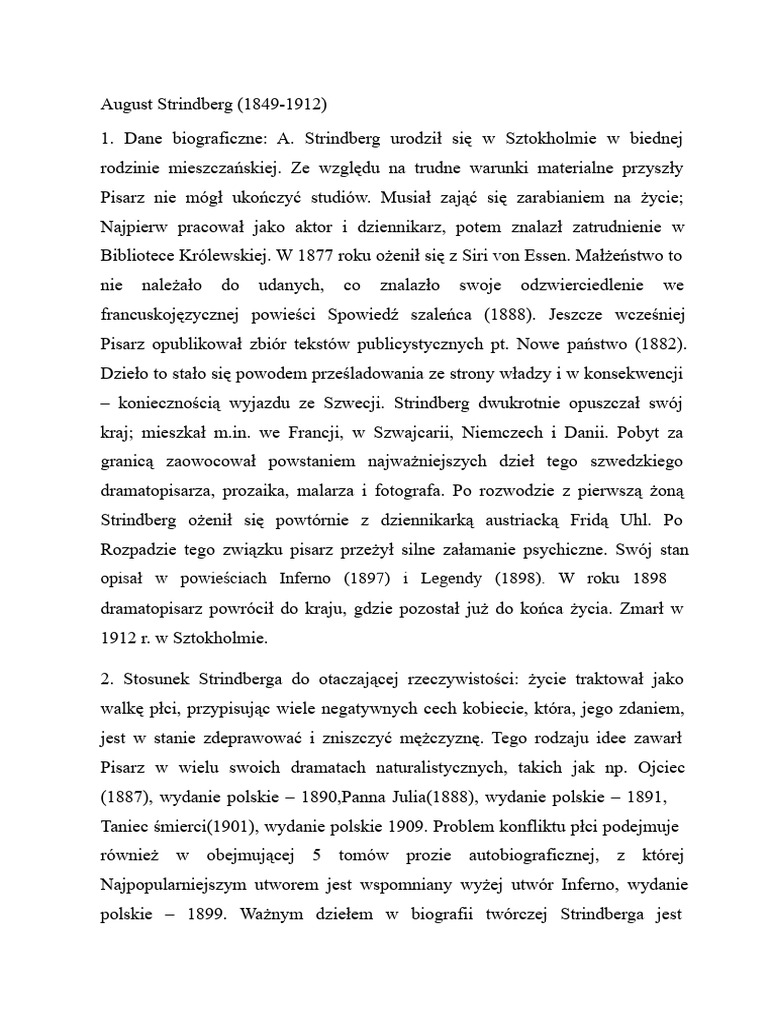 August Strindberg Panna Julia | PDF