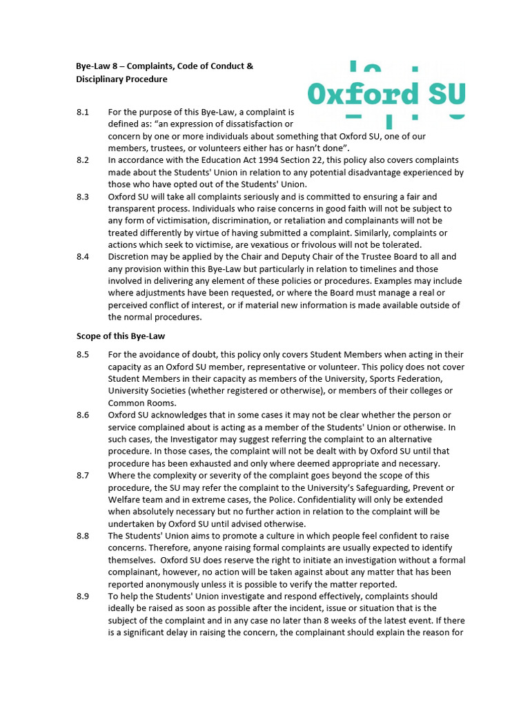 Bye Law 8 Complaints Code of Conduct Disciplinary Procedure | PDF ...