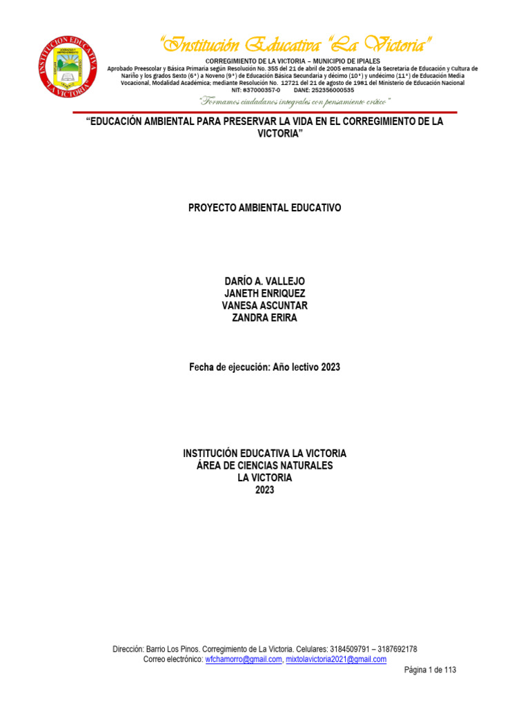 Proyecto Educativo Ambiental La Victoria | PDF | Sustentabilidad | Residuos