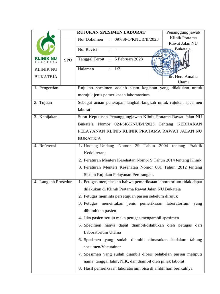 SPO Rujukan Spesimen | PDF