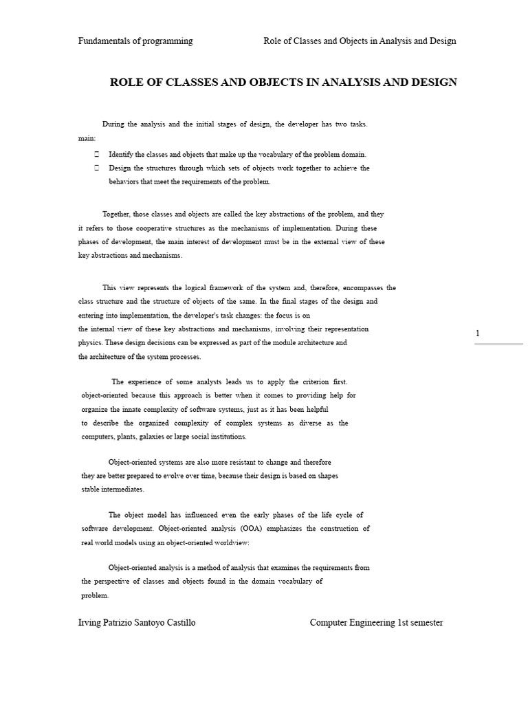 Role of Classes in Object-Oriented Design | PDF | Class (Computer ...