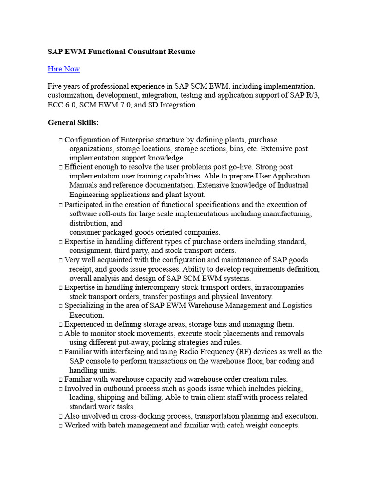 SAP EWM Consultant Resume Overview | PDF | Warehouse | Logistics