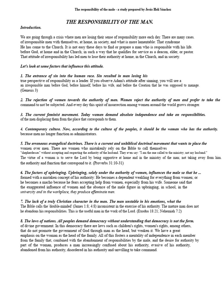 Biblical Responsibilities of Men | PDF | Book Of Genesis | Jesus