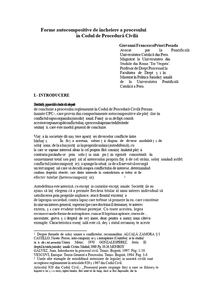 Formele Autocompositive de Concluzie A Procesului În CPC - Giovanni ...