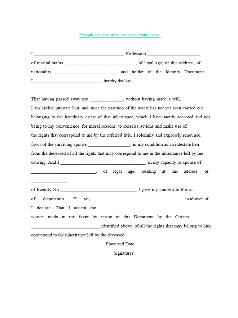 Renunciation of Inheritance Letter Example | PDF