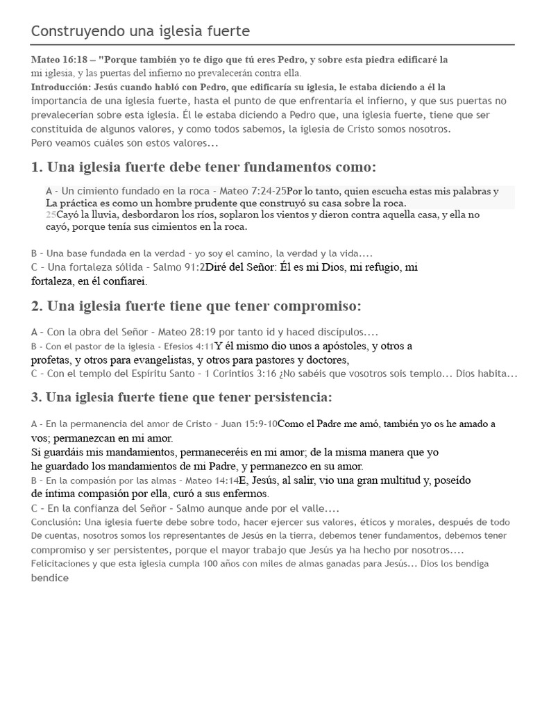 Valores para una Iglesia Fuerte | PDF | Cristo (título) | Iglesia cristiana