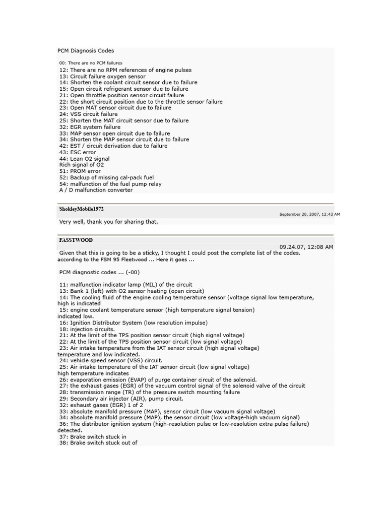 Chevrolet PCM Fault Codes List | PDF | Throttle | Mechanical Engineering