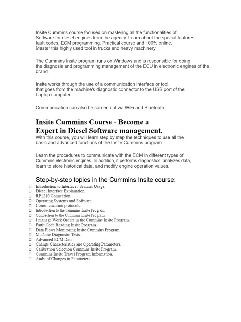 Cummins Insite Program Management | PDF | Medical Diagnosis | Operating ...