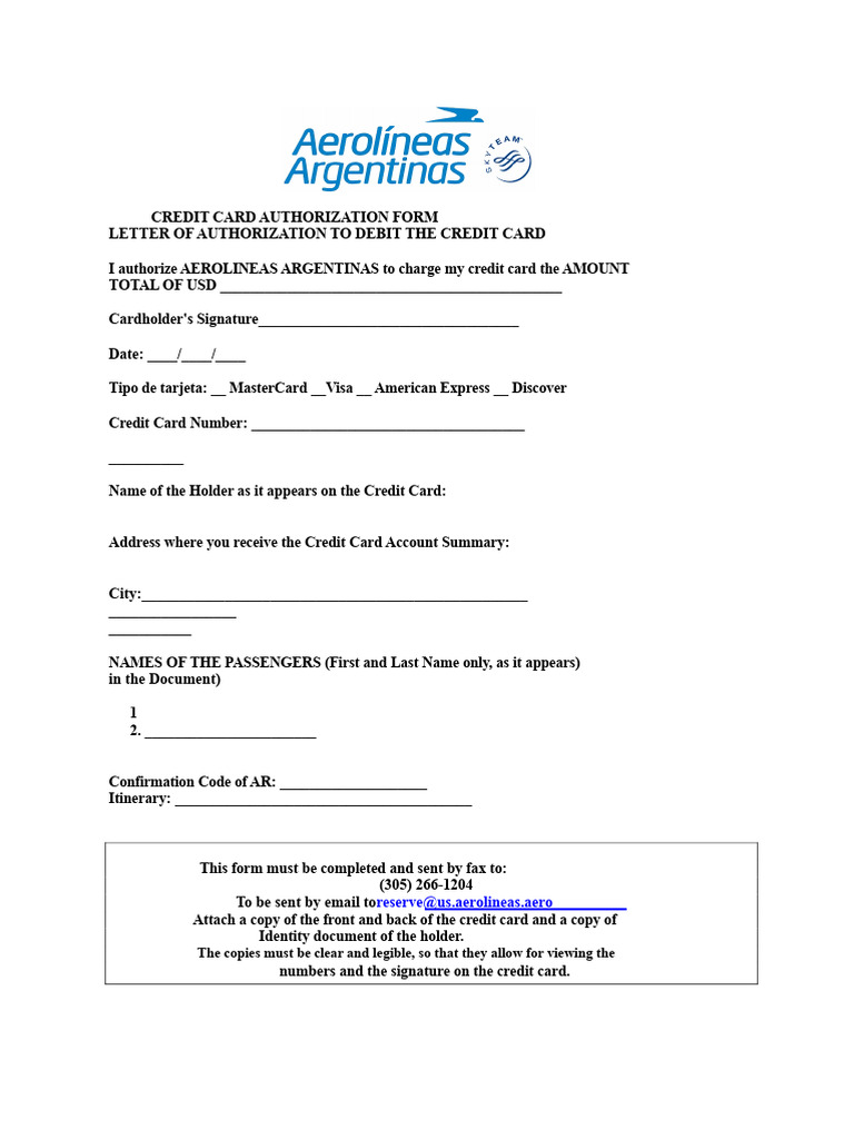 Credit Card Authorization Form | PDF