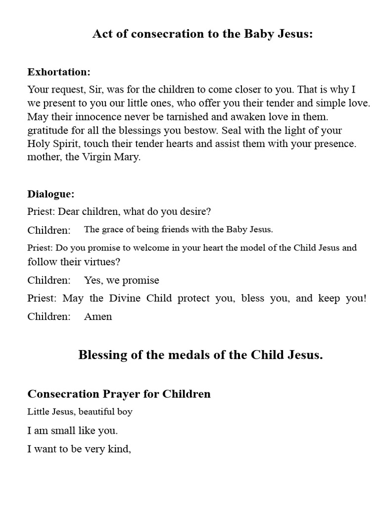 Consecration Prayer for Children to Baby Jesus | PDF | Eucharist | Jesus