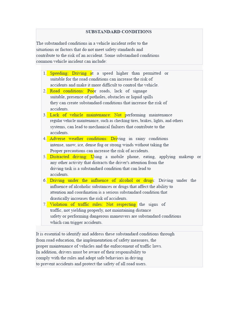 Examples of Substandard Driving Conditions | PDF | Traffic Collision ...