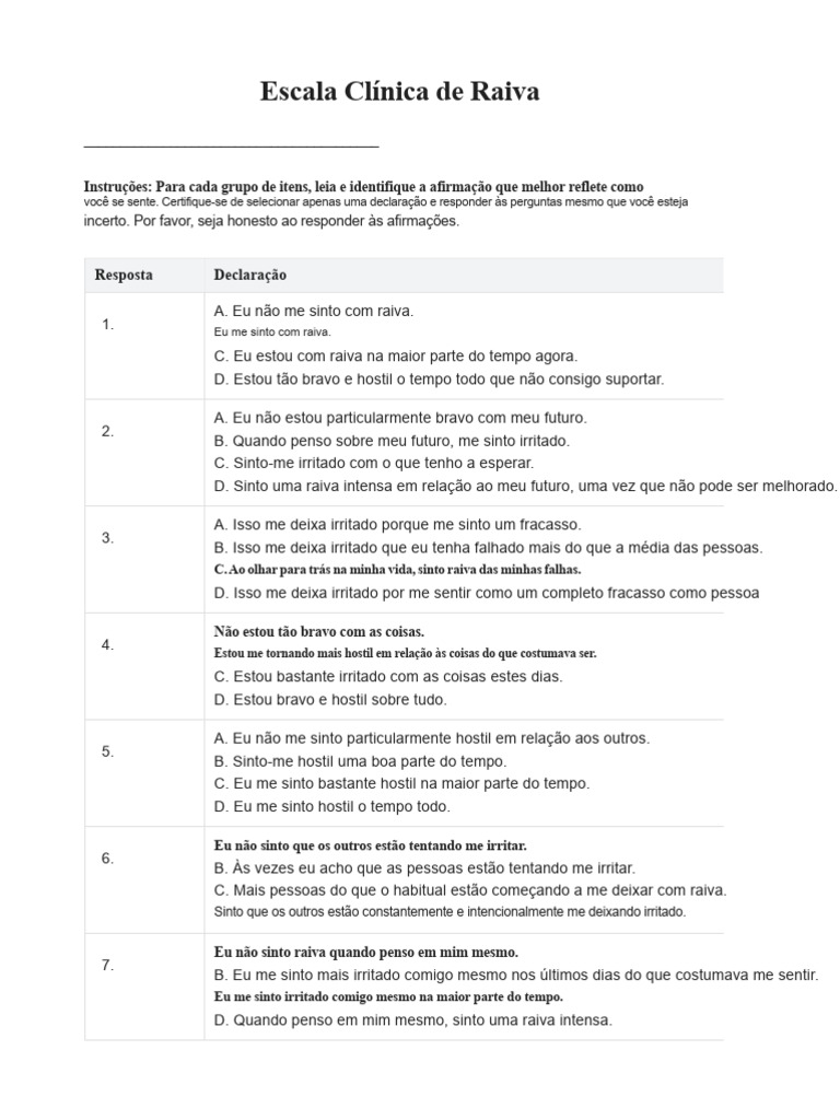 Escala de Avaliação da Raiva Clínica | PDF | Tempo | Emoções