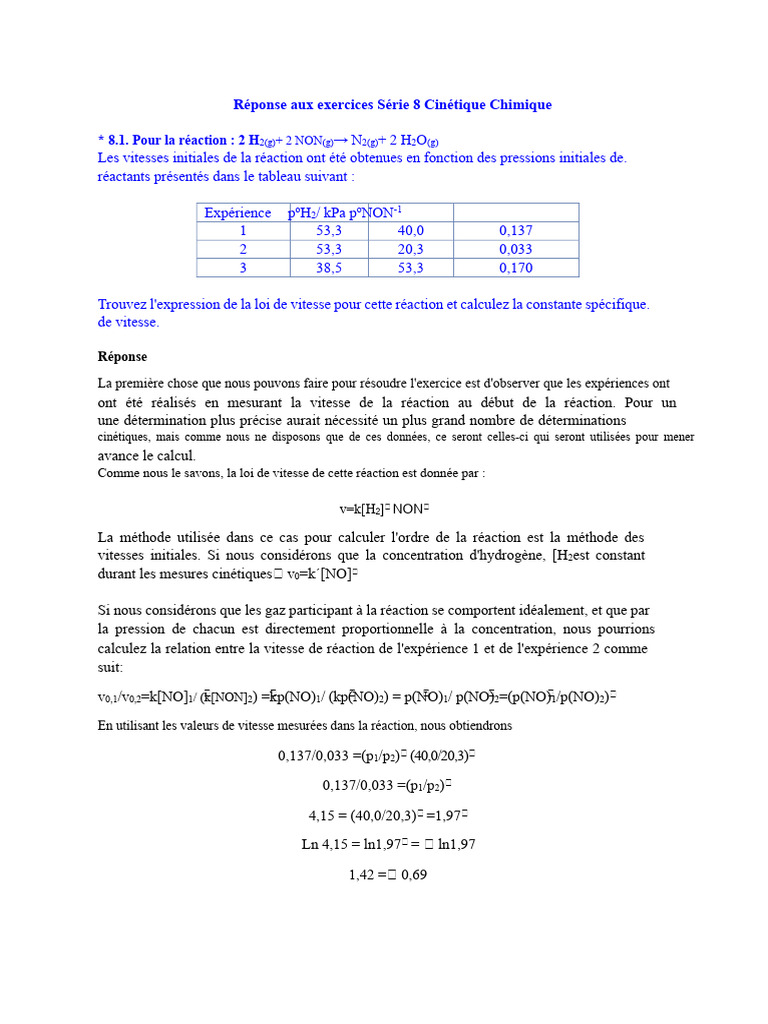 Loi de vitesse et constante en chimie | PDF | Cinétique chimique ...