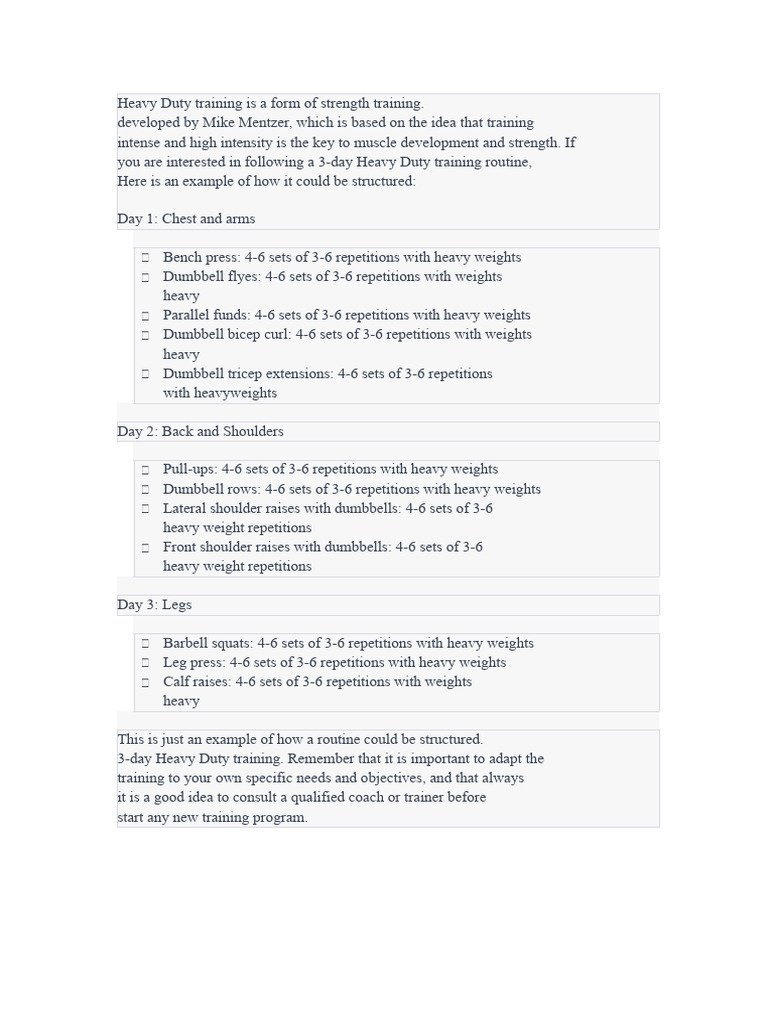 3-Day Heavy Duty Training Program | PDF | Strength Training | Muscle ...