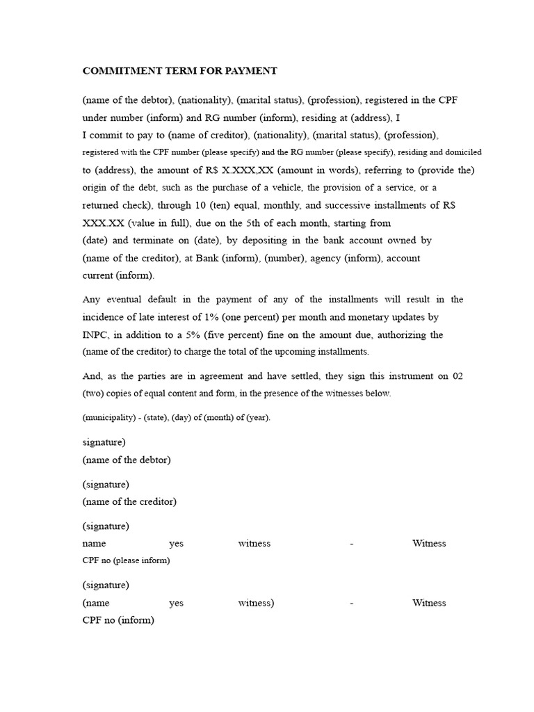 Payment Commitment Agreement Template | PDF