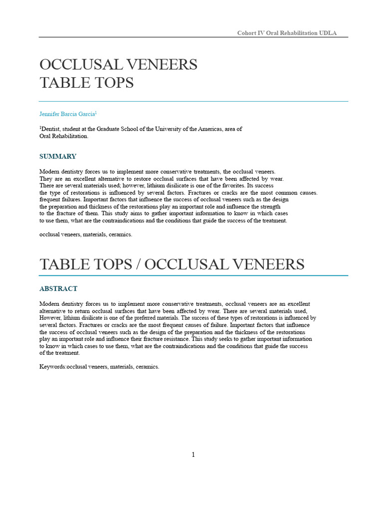 Occlusal Veneers in Dental Rehabilitation | PDF | Elasticity (Physics ...