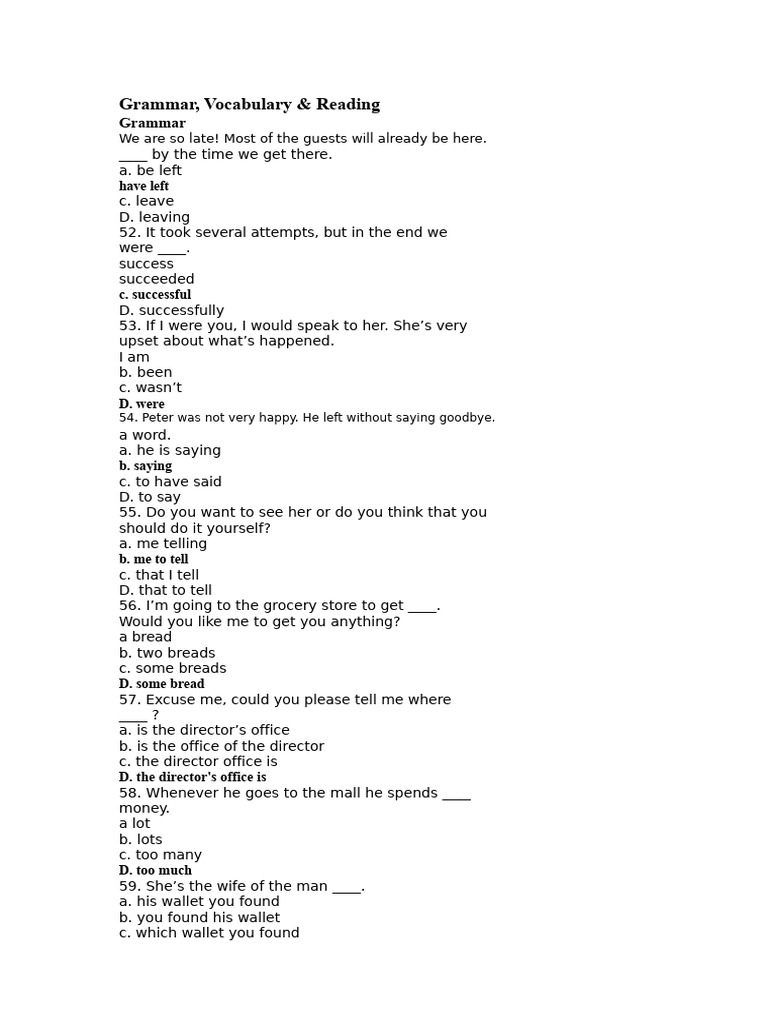 Grammar and Vocabulary Practice Test | PDF | Mining | Essays