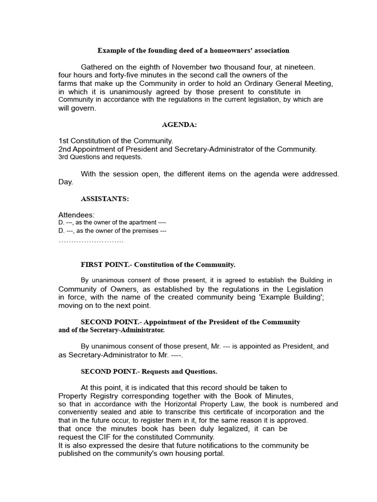 Example of Deed of Incorporation of Homeowners Association | PDF ...