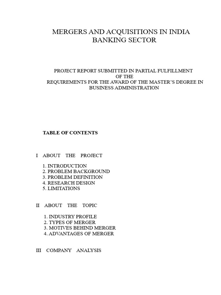 Mergers and Acquisitions in The Indian Banking Sector | PDF | Mergers ...