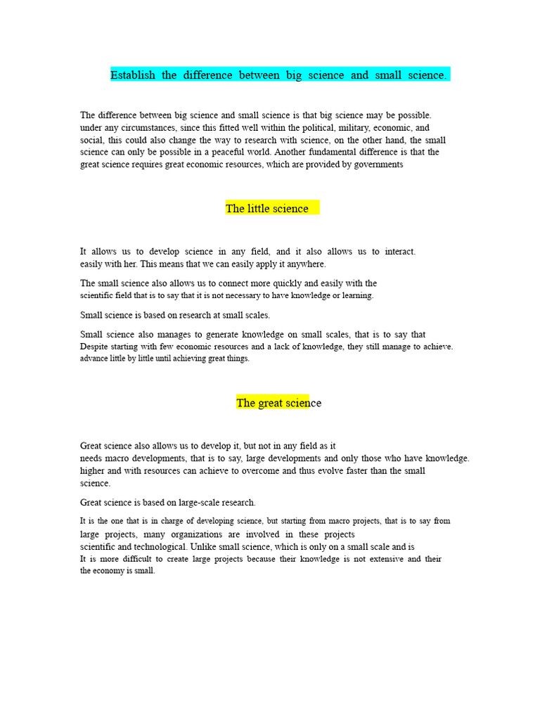 Big Science vs. Small Science Explained | PDF | Science | Knowledge
