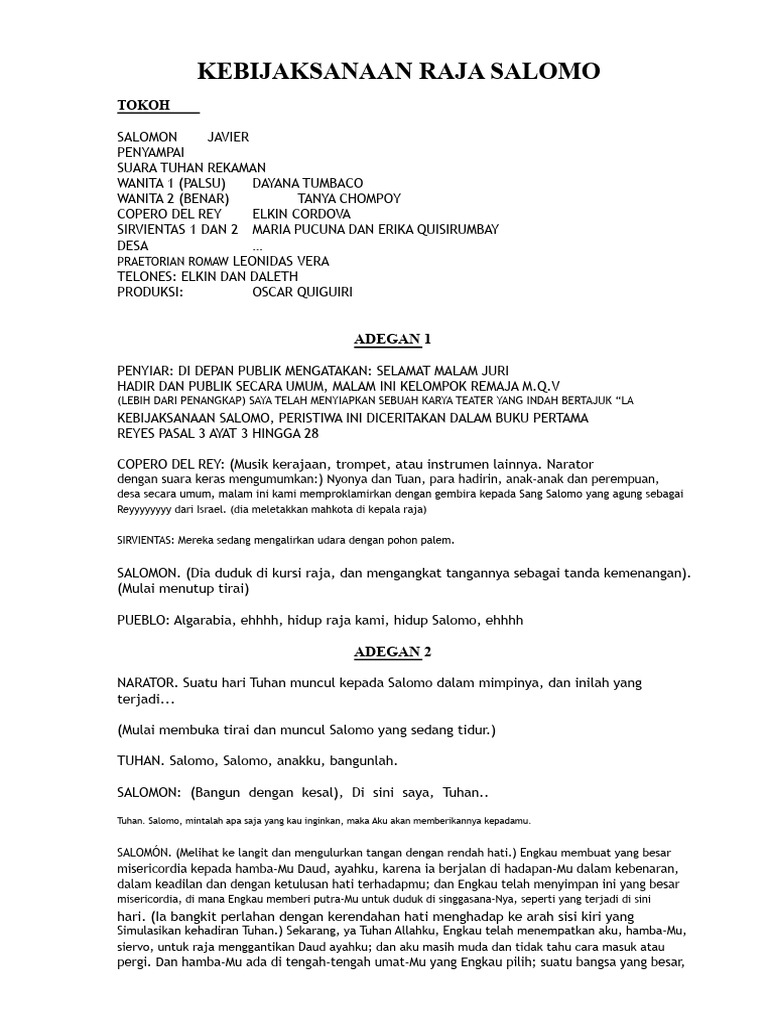Kebijaksanaan Raja Salomo dalam Teater | PDF