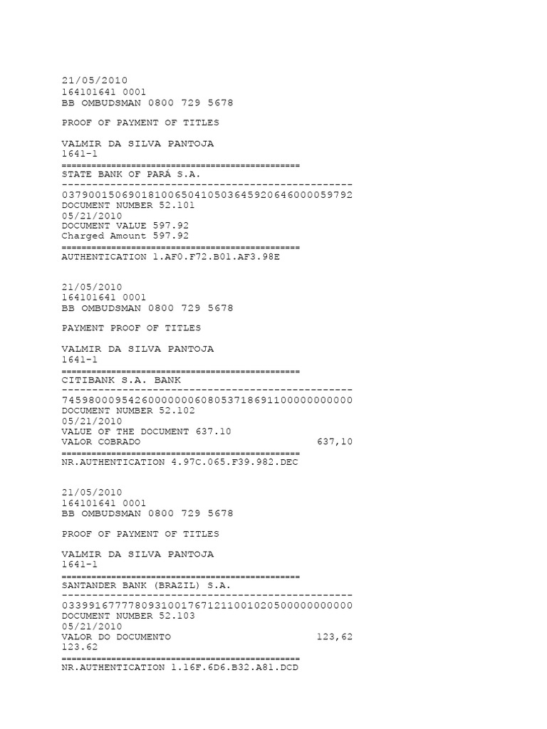 Proof of Payment Documents Summary | PDF | Banks | Financial Services