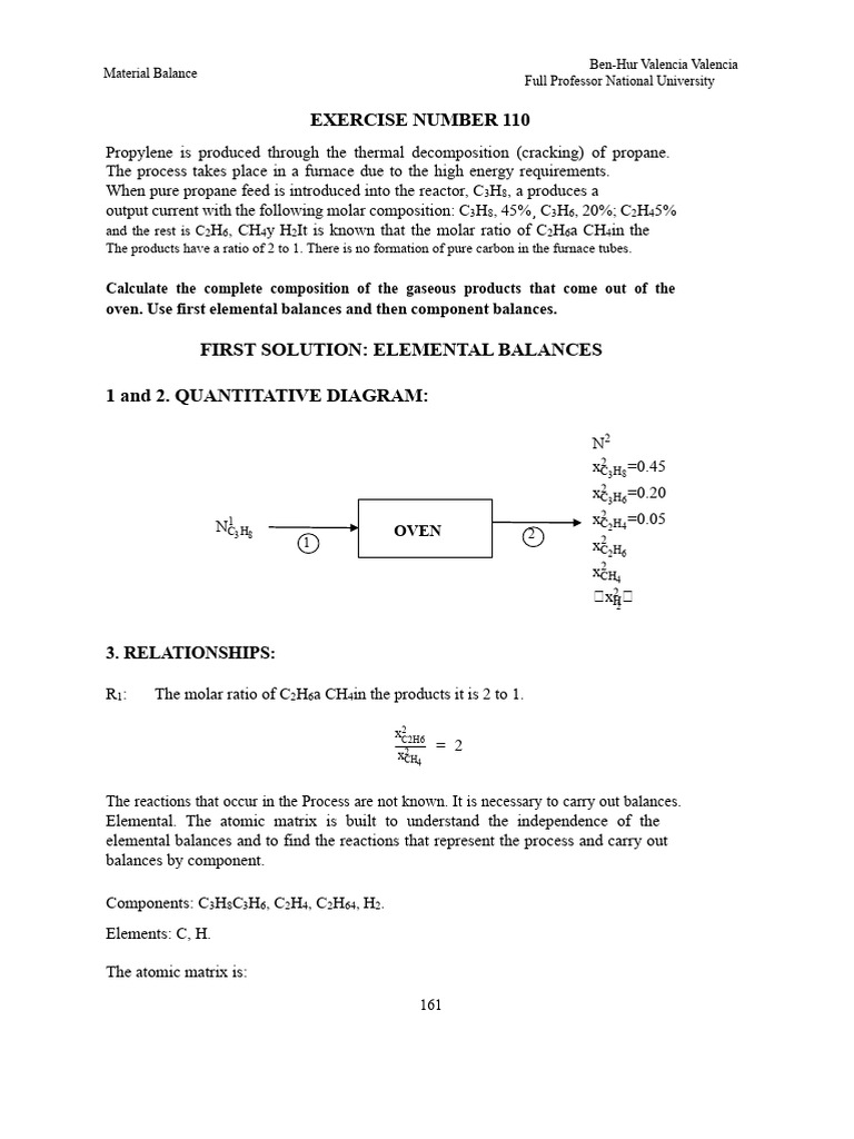 Material Balance for Propylene Production | PDF | Methane | Equations