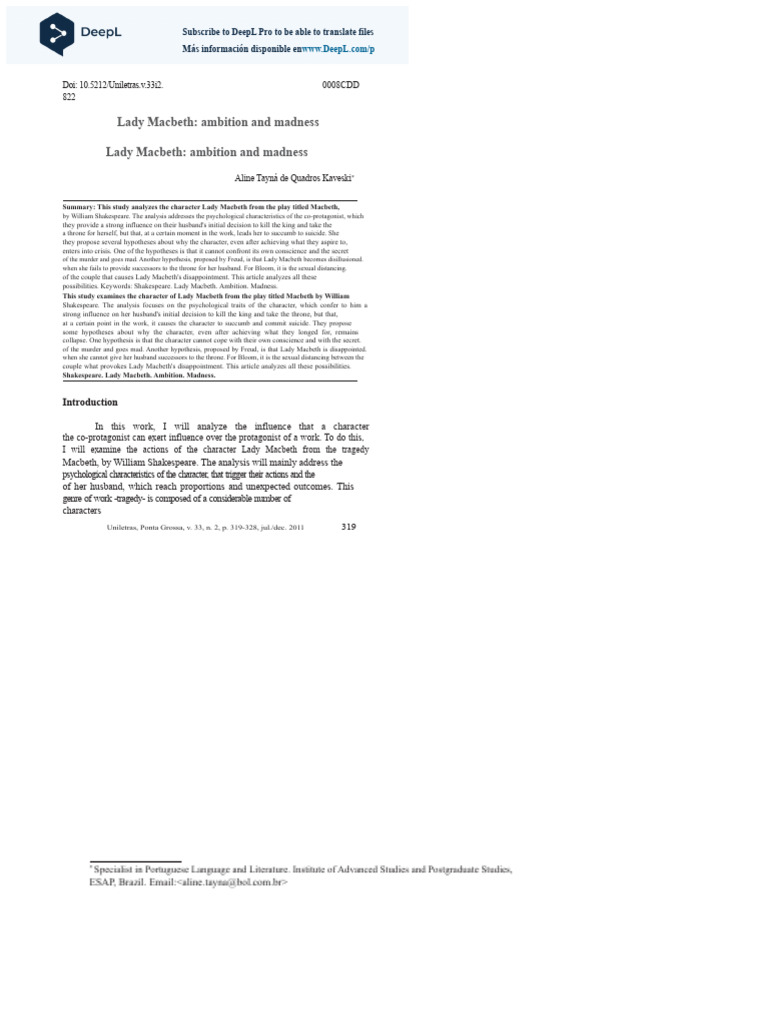 Frames, Lady Macbeth, Ambition and Madness (Translated) | PDF | Macbeth