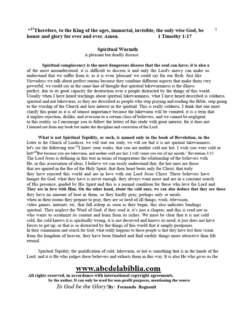 The Spiritual Lukewarmness PDF | PDF | Jesus | Glory (Religion)