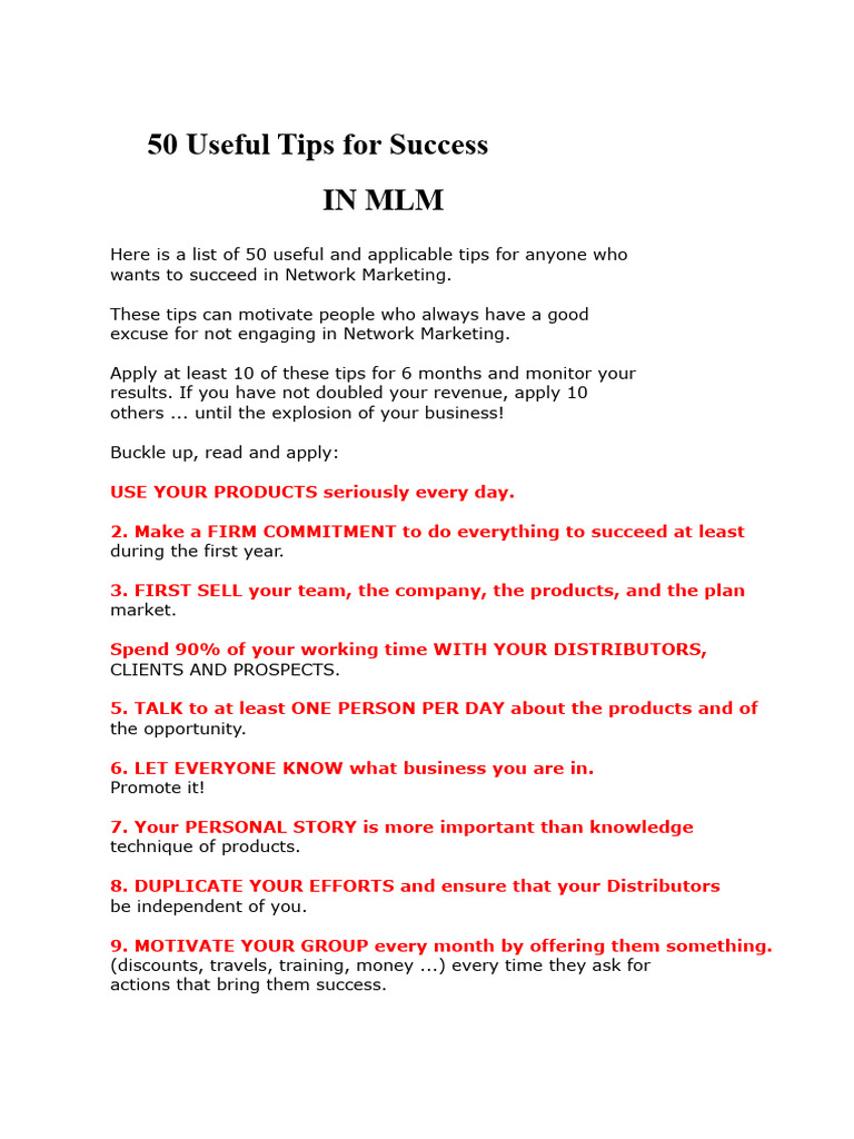 50 Essential MLM Success Tips | PDF