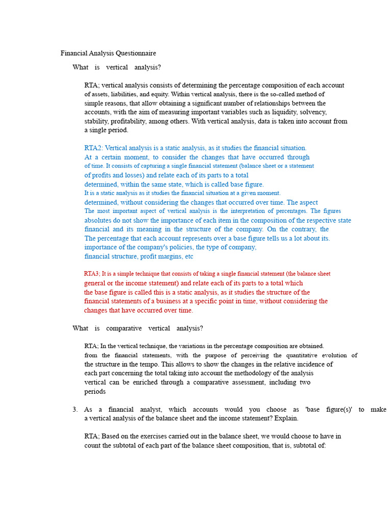 Financial Analysis Questionnaire | PDF | Balance Sheet | Income Statement