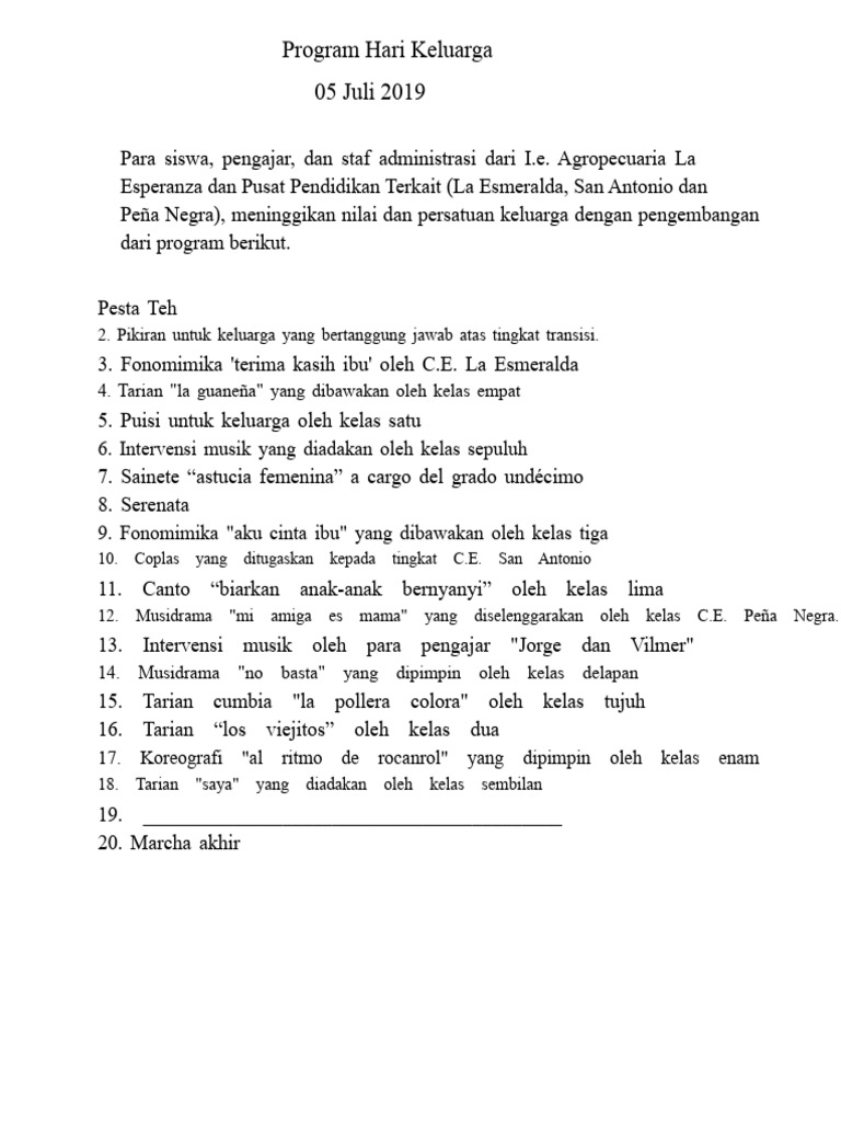 Program Hari Keluarga di I.e. Agropecuaria | PDF
