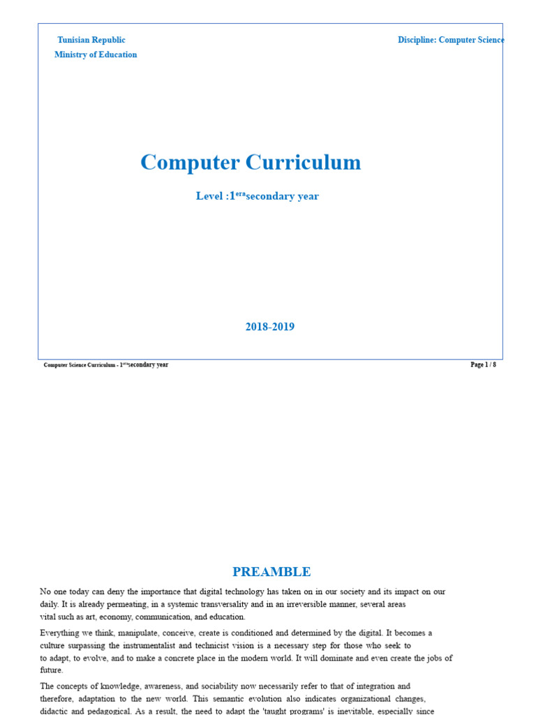 Computer Science Curriculum - 1st Year | PDF | Learning | Pedagogy