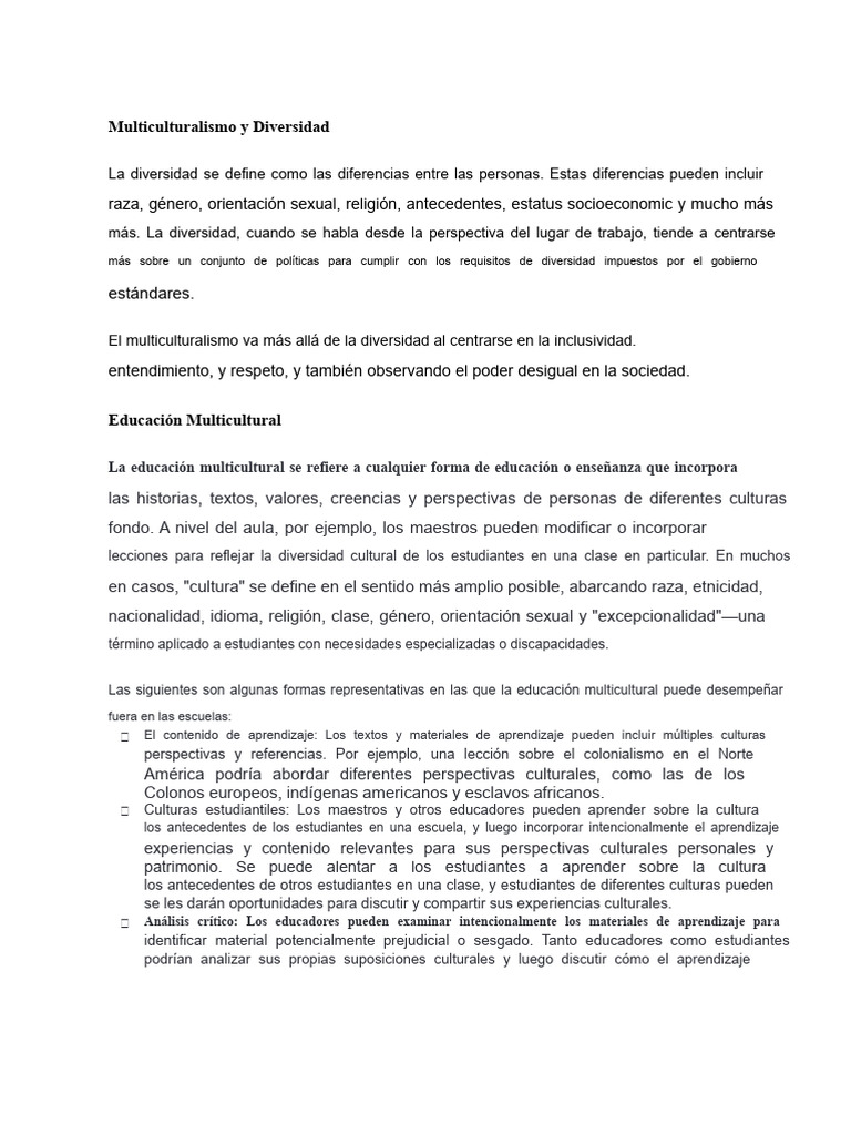 Multiculturalismo y Educación Inclusiva | PDF | Aprendizaje ...