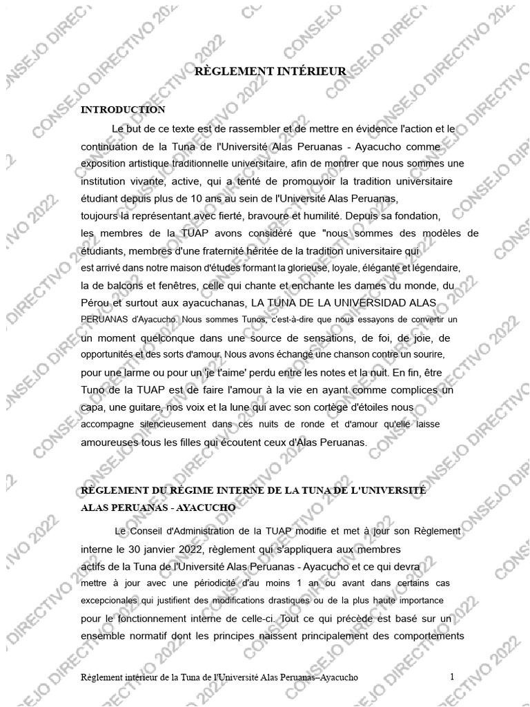 Règlement Intérieur de la Tuna TUAP | PDF
